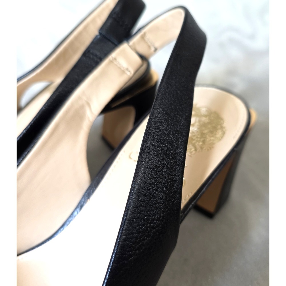 Vince Camuto Hamden Slingback Pumps Black Leather Block Heel Pointed Toe Sz 7.5 - Picture 3 of 16